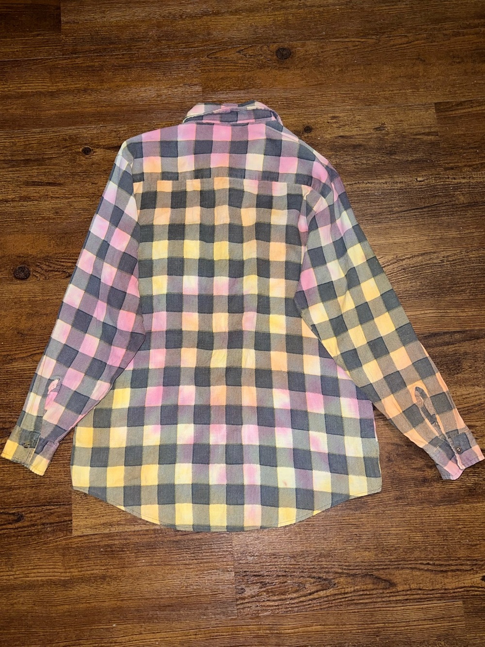 Vintage 90’s Grunge Tie Dye Plaid Button Up Long Sleeve Reworked Shirt Size M - Picture 2 of 9